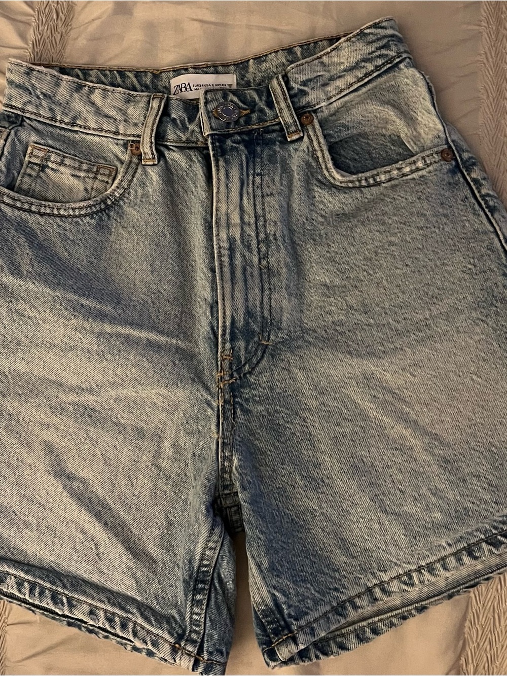 Zara Light Blue High-Rise Denim Shorts